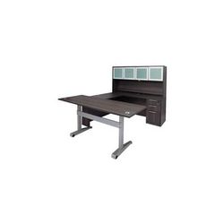 Pneumatic Lift Height Adjustable Executive U-Desk w/Hutch in Charcoal