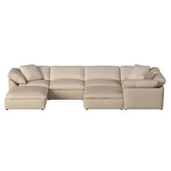Sunset Trading Cloud Puff 7 Piece Slipcovered Modular Sectional Sofa with Ottomans In Tan Performance Fabric - Sunset Trading SU-1458-84-3C-2A-2O