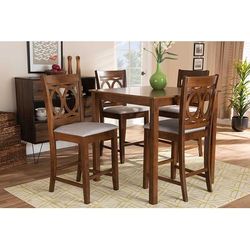 Baxton Studio Lenoir Modern Grey Fabric Walnut Brown Finished 5-PC Wood Pub Set - Wholesale Interiors RH315P-Grey/Walnut-5PC Pub Set