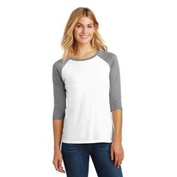 District DM136L Women's Perfect Tri 3/4-Sleeve Raglan T-Shirt in Grey Frost/White size Small | Triblend