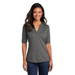 Port Authority LK583 Women's Stretch Heather Open Neck Top in Black/Thunder Grey size 3XL | Polyester/Spandex Blend