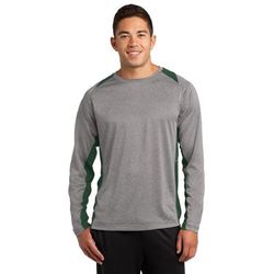 Sport-Tek ST361LS Long Sleeve Heather Colorblock Contender Top in Vintage Heather/Forest Green size 4XL | Polyester