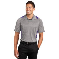 Sport-Tek ST665 Heather Colorblock Contender Polo Shirt in Vintage Heather/Purple size Small | Polyester