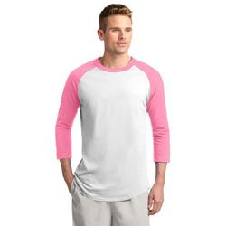 Sport-Tek T200 Colorblock Raglan Jersey T-Shirt in White/Bright Pink size 3XL | Cotton