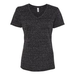 Jerzees 88WV Women's Snow Heather Jersey V-Neck T-Shirt in Black Ink size Small | Cotton Blend 88WVR
