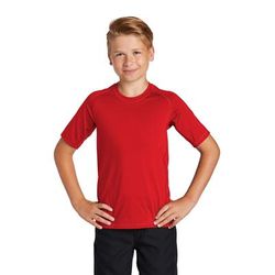 Sport-Tek YST470 Athletic Youth Rashguard Top in True Red size Large | Polyester/Spandex Blend