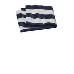 Port Authority PT45 Value Cabana Stripe Beach Towel in Navy Blue size OSFA | Cotton