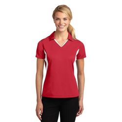 Sport-Tek LST655 Women's Side Blocked Micropique Sport-Wick Polo Shirt in True Red/White size Large | Polyester