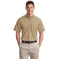 Port Authority S500T Short Sleeve Twill Shirt in Khaki size XS | Cotton