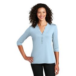 Port Authority LK750 Women's UV Choice Pique Henley T-Shirt in Cloud Blue size XS | Polyester