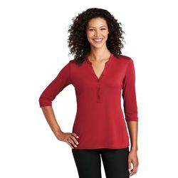 Port Authority LK750 Women's UV Choice Pique Henley T-Shirt in Rich Red size XL | Polyester