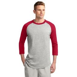 Sport-Tek T200 Colorblock Raglan Jersey T-Shirt in Heather Gray/Red size 3XL | Cotton