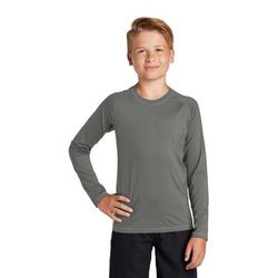 Sport-Tek YST470LS Athletic Youth Long Sleeve Rashguard Top in Dark Smoke Grey size XS | Polyester/Spandex Blend