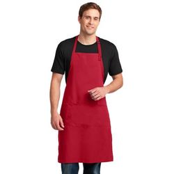 Port Authority A700 Easy Care Extra Long Bib Apron with Stain Release in Red size OSFA | Cotton/Polyester Blend