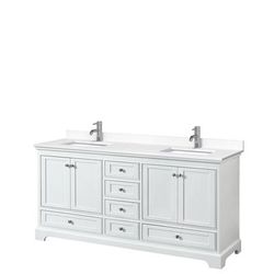 Deborah 72 Inch Double Bathroom Vanity in White, White Cultured Marble Countertop, Undermount Square Sinks, No Mirrors - Wyndham WCS202072DWHWCUNSMXX