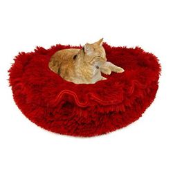 Ultra Plush Luxury Deluxe Lily Pod Pet Bed, 24" L X 24" W X 4" H, Lipstick, Small, Red