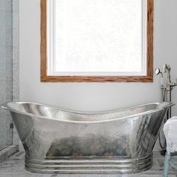 Randolph Morris Alejandro 66 Inch Copper Freestanding Double Slipper Bathtub - Satin Nickel RMC18-SN