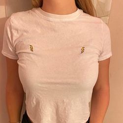 Brandy Melville Tops | Lightning Bolt T Crop | Color: White/Yellow | Size: Os