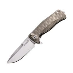 Lionsteel SR22 Framelock Tiium Bronze Folding Knife 3in Satin Sleipner Tool Steel Drop Point Bronze Textured Titanium Handle Glass Breaker Pocket Clip