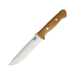 Bark River Bravo 1.5 Field LT 3V Fixed Blade Knife 10.75in Overall 5.88in Satin Cpm-3V Carbon Steel Drop Point Natural Canvas Micarta Handle Brown
