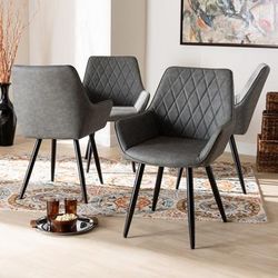 Baxton Studio Astrid Mid-Century Contemporary Grey Faux Leather & Black Metal 4-PC Dining Chair Set - Wholesale Interiors 19A09-Grey/Black-DC