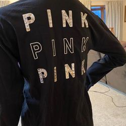 Pink Victoria's Secret Tops | Long Sleeve Campus Pocket Silver Bling On Back | Color: Black/Gray | Size: Xs