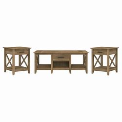 Bush Furniture Key West Coffee Table with Set of 2 End Tables in Reclaimed Pine - Bush Furniture KWS023RCP