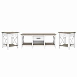 Bush Furniture Key West Coffee Table with Set of 2 End Tables in Pure White and Shiplap Gray - Bush Furniture KWS023G2W