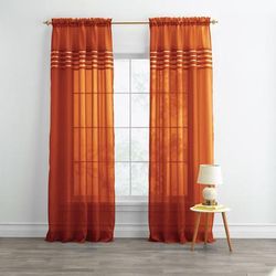 Wide Width BH Studio Sheer Voile Pleated Rod-Pocket Panel by BH Studio in Autumn Leaves (Size 56" W 84" L) Window Curtain