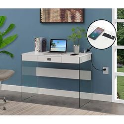 SoHo 42 inch Glass Desk with Charging Station - Convenience Concepts 131546W