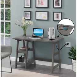 Designs2Go Trestle Desk with Charging Station - Convenience Concepts 090117CGYEL