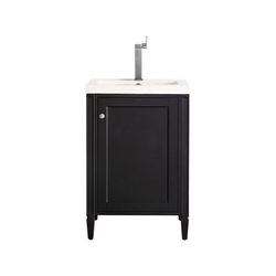 "Britannia 24" Single Vanity Cabinet - Black Onyx With White Glossy Composite Countertop - James Martin E652V24BKOWG"