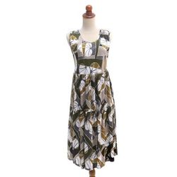 Garden Party,'Hand Crafted Leaf-Themed Rayon Sundress from Bali'