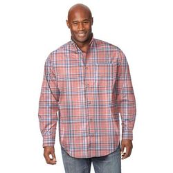 Men’s Big & Tall Long Sleeve Wrinkle Free Sport Shirt by KingSize in Salmon Plaid (Size 7XL)