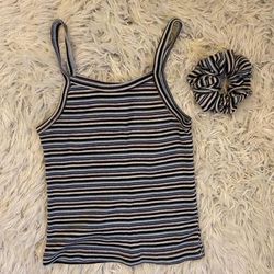 Brandy Melville Tops | Brandy Melville Matching Tank And Scrunchie | Color: Blue/White | Size: S