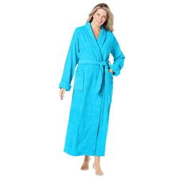 Plus Size Women's Long Terry Robe by Dreams & Co. in Paradise Blue (Size L)