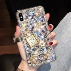 Coque de téléphone de luxe Bling Diamond Strass Flower Pearl Crystal Case iPhone 15 13 11 14 Pro