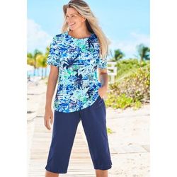 Plus Size Women's The Swim Tee by Swim 365 in Blue Stripe Palm (Size 38/40) Rash Guard