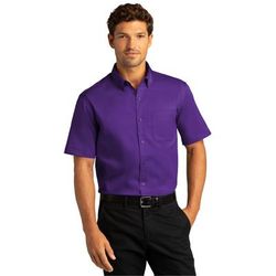 Port Authority W809 Short Sleeve SuperPro React Twill Shirt in Purple size XS
