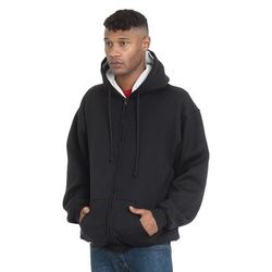 Bayside BA940 Adult Super Heavy Thermal-Lined Full-Zip Hooded Sweatshirt in Black/Cream size Medium | Cotton/Polyester Blend