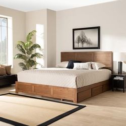 Baxton Studio Lisa Modern Transitional Ash Walnut Brown Finished Wood King Size 3-Drawer Platform Storage Bed - Wholesale Interiors Lisa-Ash Walnut-King