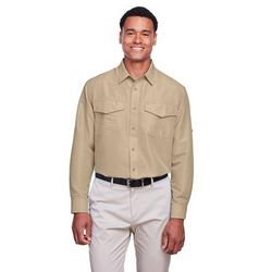 Harriton M580L Men's Key West Long-Sleeve Performance Staff Shirt in Khaki size XL | Polyester