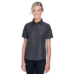 Harriton M580W Women's Key West Short-Sleeve Performance Staff Shirt in Dark Charcoal size XS | Polyester