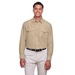 Harriton M580L Men's Key West Long-Sleeve Performance Staff Shirt in Khaki size 2XL | Polyester