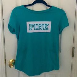 Pink Victoria's Secret Tops | 2 For $10 Vs Pink Short Sleeve Logo Tee | Color: Blue/Green | Size: S