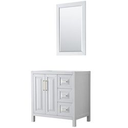 Daria 36 Inch Single Bathroom Vanity in White, No Countertop, No Sink, 24 Inch Mirror, Brushed Gold Trim - Wyndham WCV252536SWGCXSXXM24