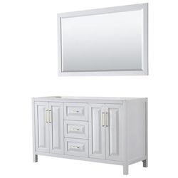Daria 60 Inch Double Bathroom Vanity in White, No Countertop, No Sink, 58 Inch Mirror, Brushed Gold Trim - Wyndham WCV252560DWGCXSXXM58