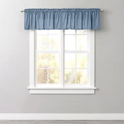 Poly Cotton Canvas Rod-Pocket Valance by BrylaneHome in Carolina Blue Solid Window Curtain