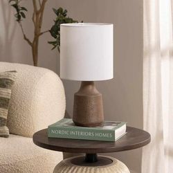 Kumlu 18"H x 8"W x 8"D Modern End Table Lamp White/Brown/Metallic - Bronze/Translucent Table Lamp - Boutique Rugs