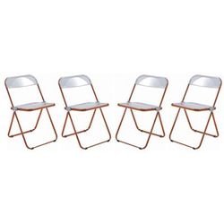 Lawrence Acrylic Folding Chair With Orange Metal Frame, Set of 4 - LeisureMod LFCL19OR4